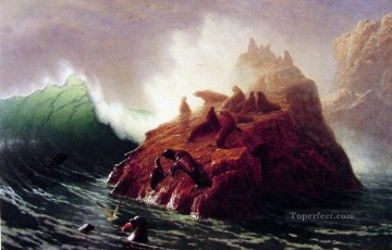  Rock Arte - Seal Rock luminismo paisaje marino Albert Bierstadt